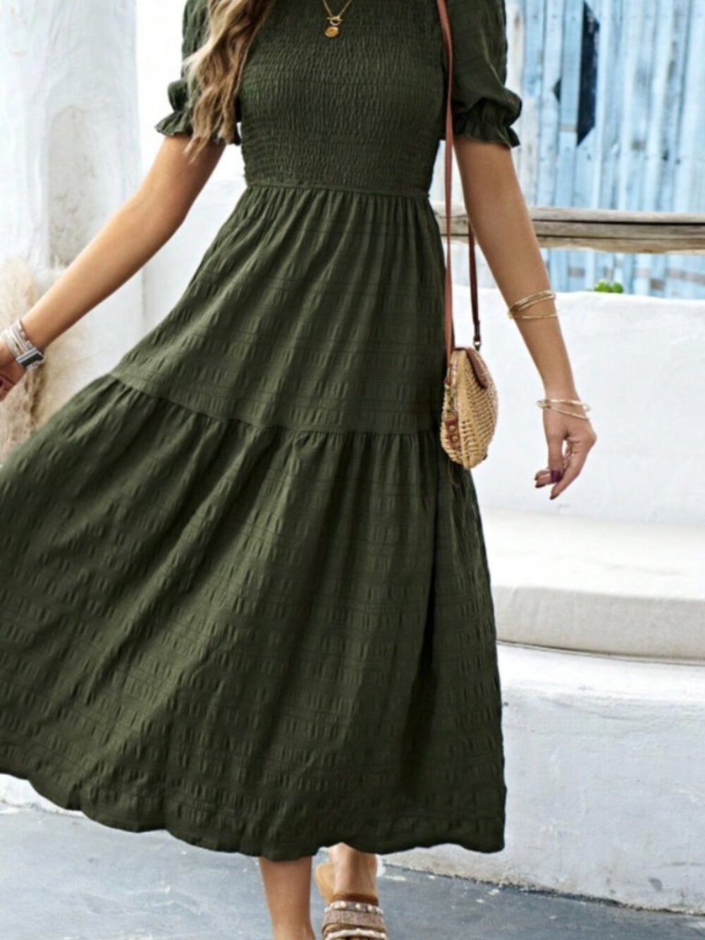 Shein Breezaya Shirred Dress - Green - Medium